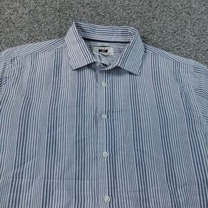 NEW Joseph Abboud Shirt Mens XL Blue Striped Linen Short Sleeve Button Up Casual